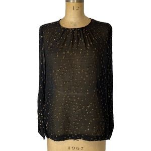 🌷 BCBGMaxAzria Black and Gold Dotted Sheer Blouse Size XS